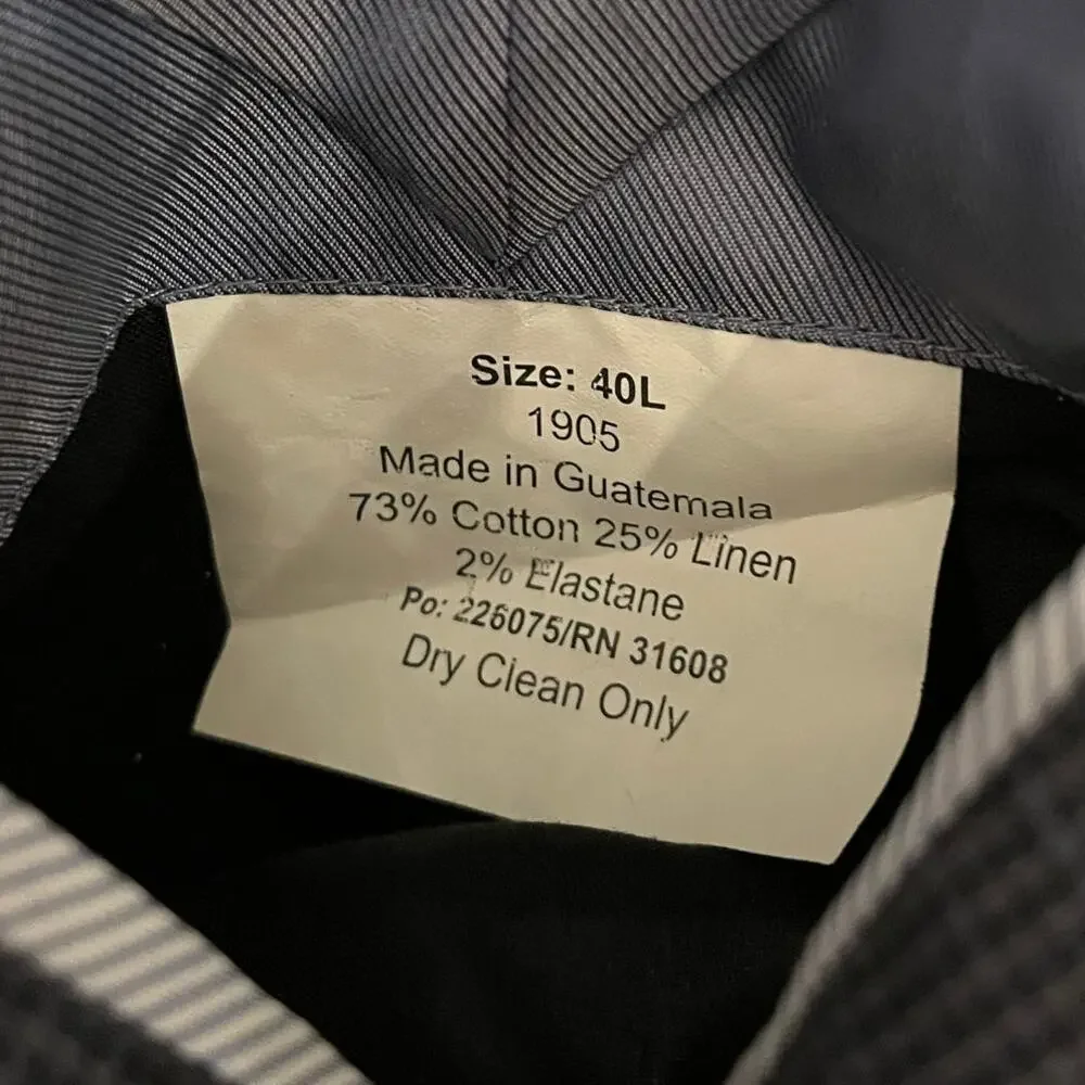 Jos A Bank Linen Cotton Houndstooth Blazer 40L Navy Tailored Fit Elbow Patches
